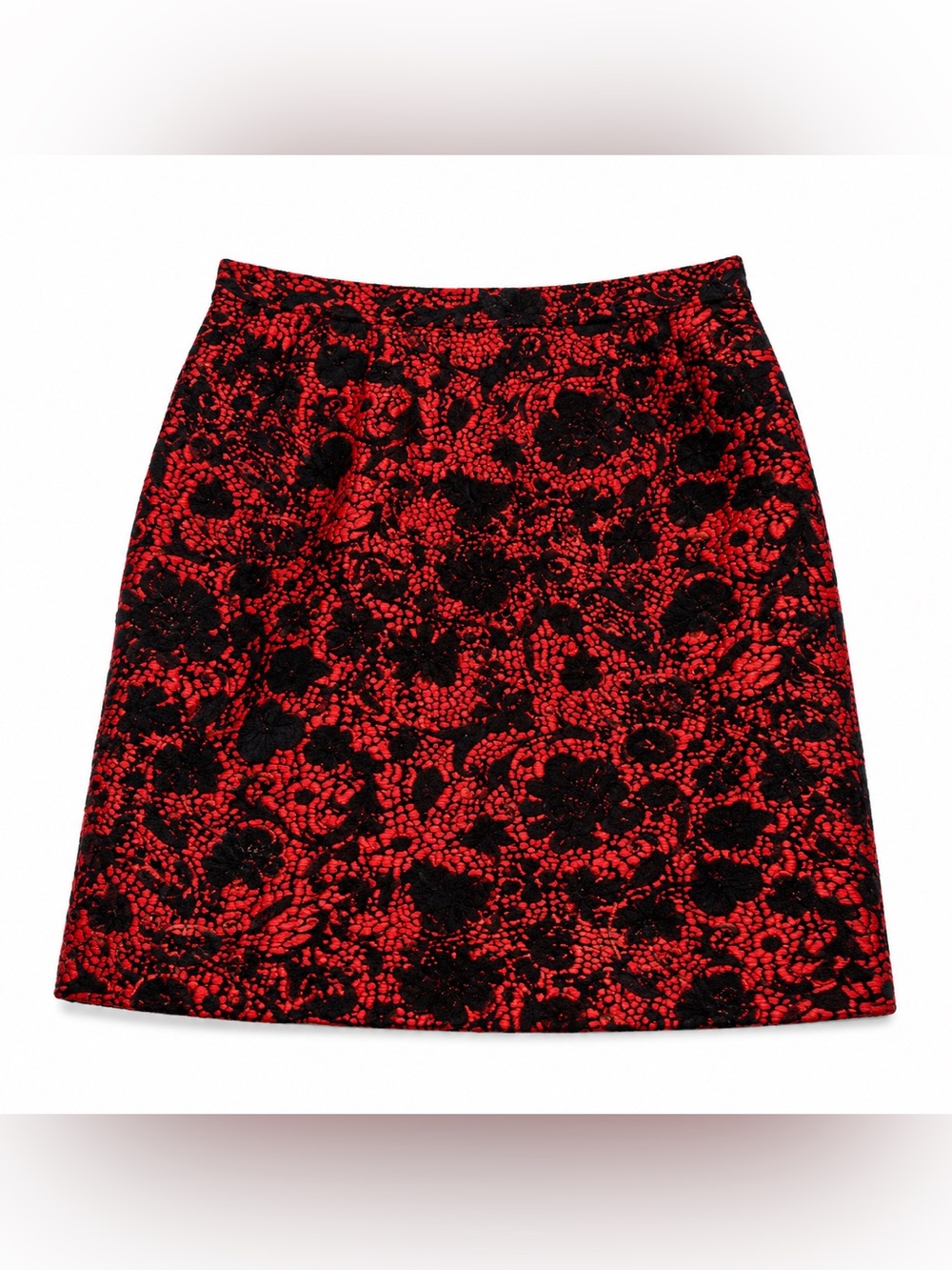 Yves Saint Laurent Encore Red Black Floral Mini Skirt Textured Size 10